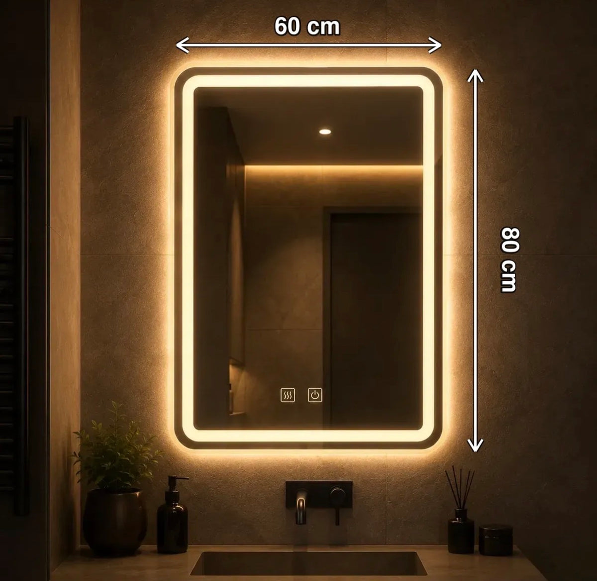 Espejo Led 50x70cm Sistema Desempañador Tres Tonos de Luz