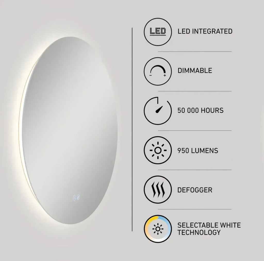 Espejo led 60 cm tres tonos y desempañador