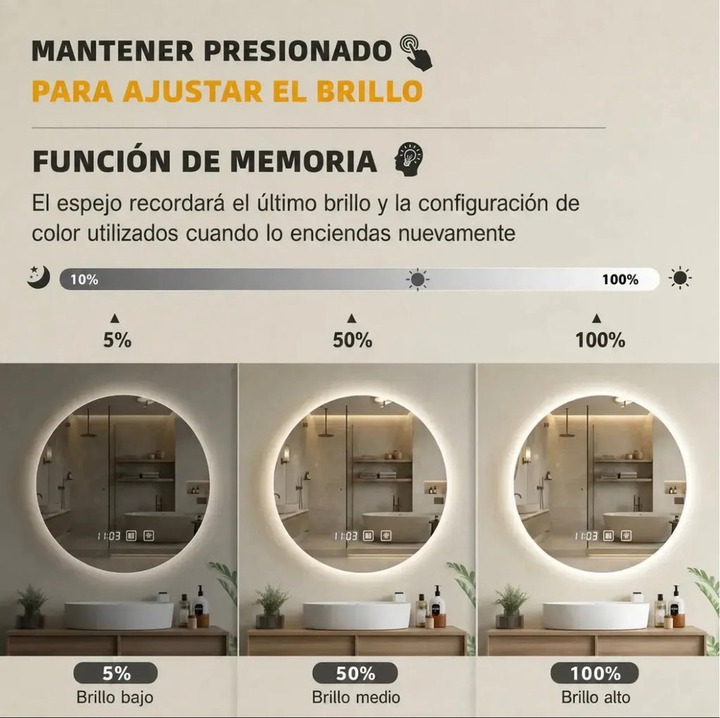 Espejo led 60 cm tres tonos y desempañador