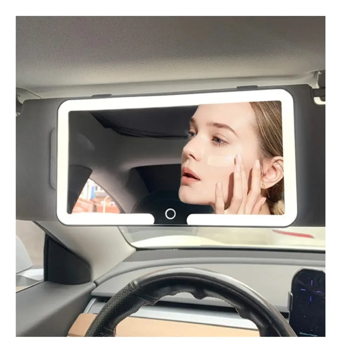 Espejo Maquillaje Auto Con 3 Luces Led Recargable Usb-c Base Negra