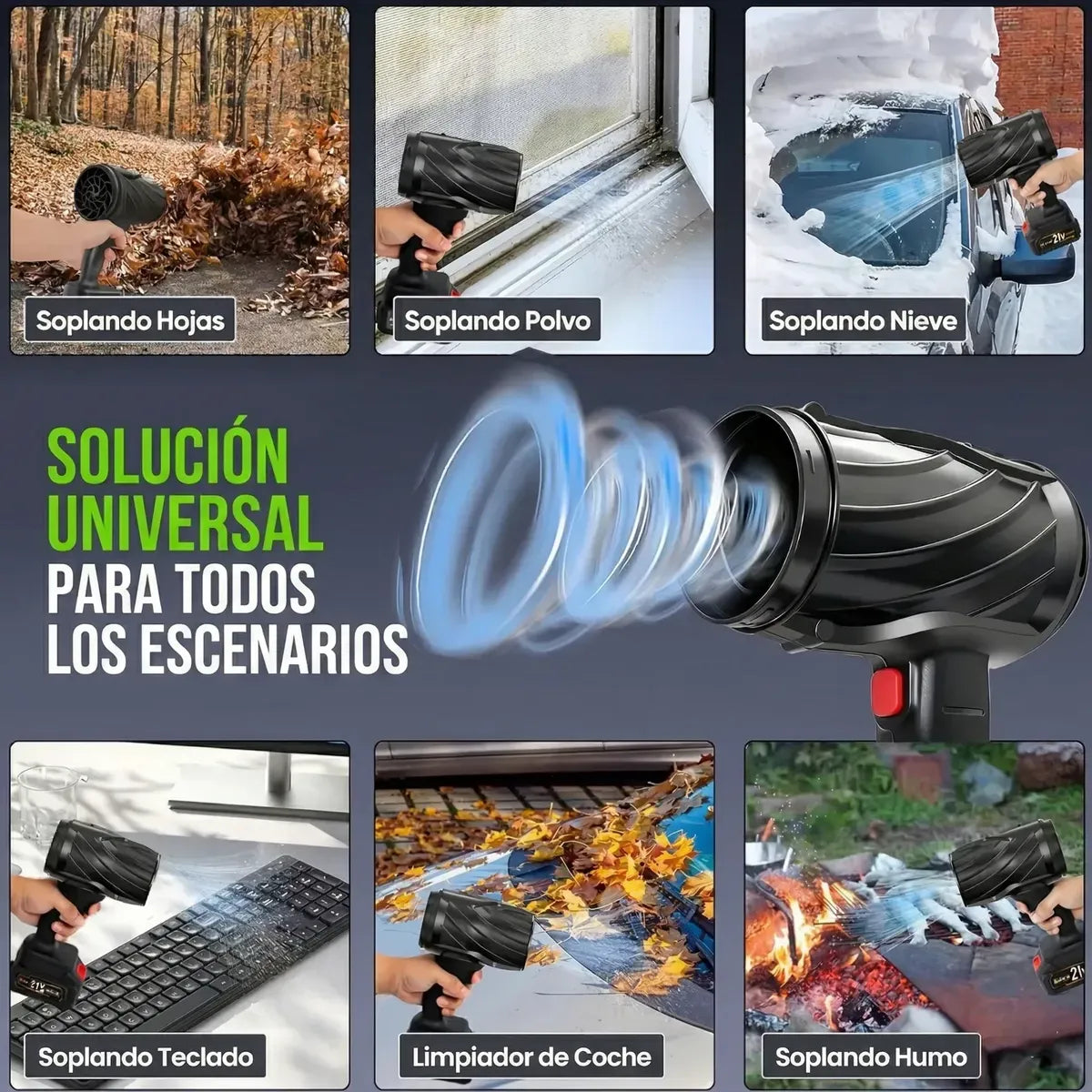 Sopladora Potente Portatil Inalambrica Alta Velocidad 250mph Negro