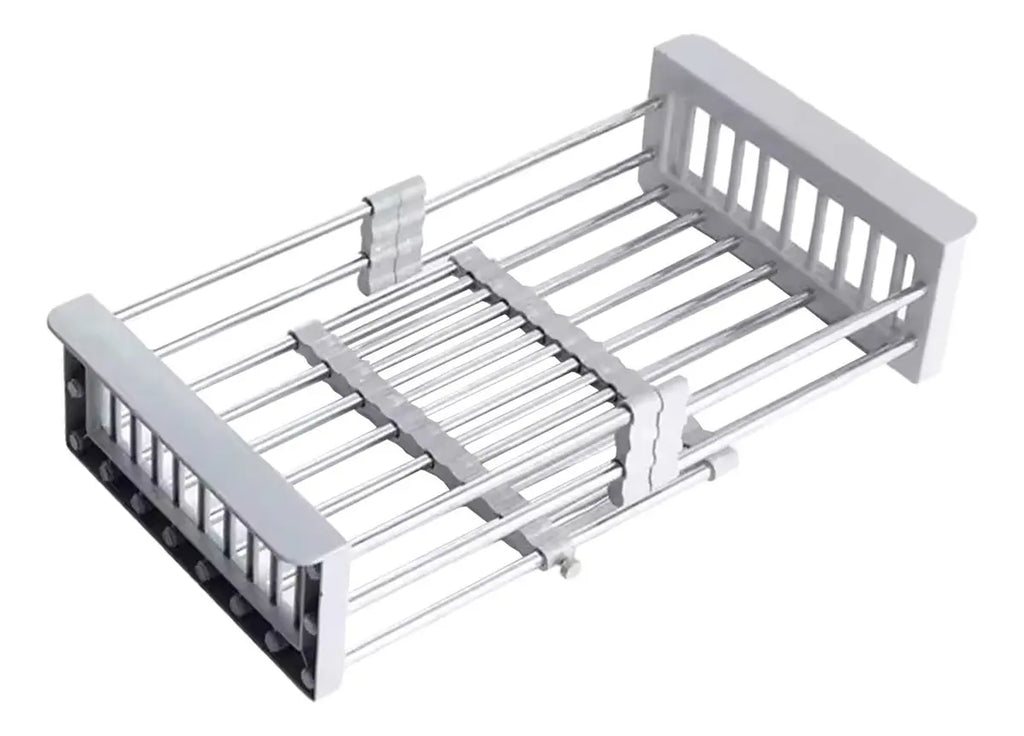 Escurridor de platos ajustable plateado, encimera de acero inoxidable, Cuba, color plateado