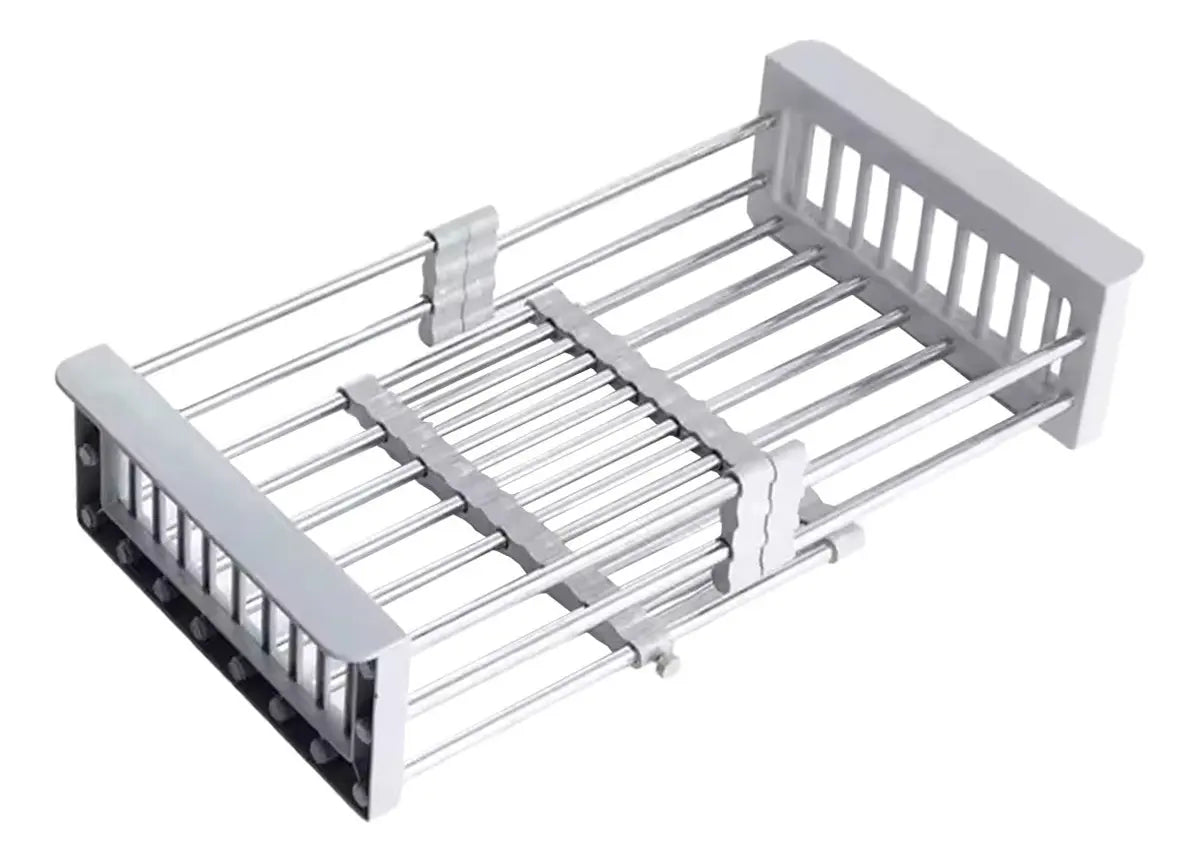Escurridor de platos ajustable plateado, encimera de acero inoxidable, Cuba, color plateado