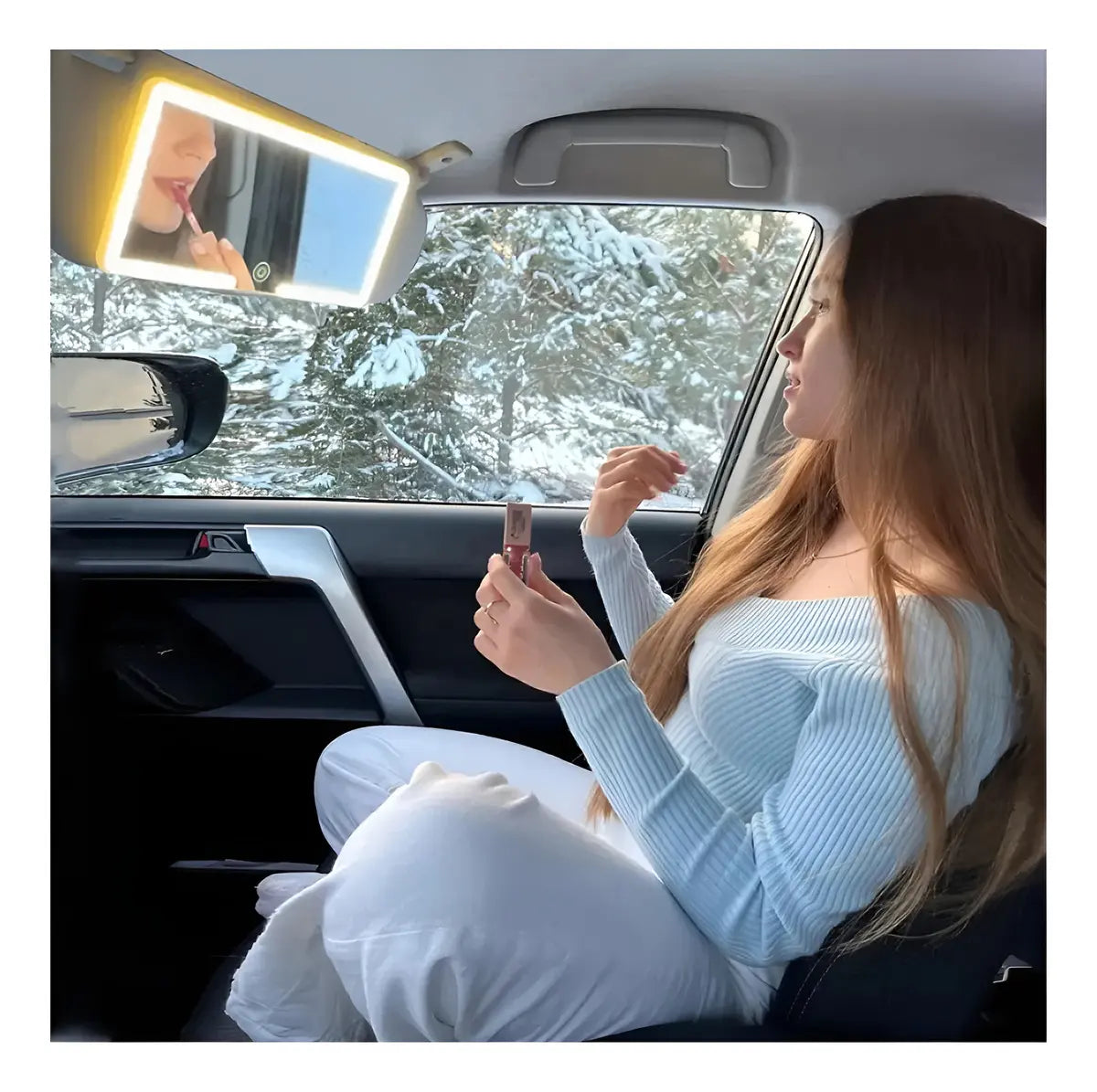 Espejo Maquillaje Auto Con 3 Luces Led Recargable Usb-c Base Negra