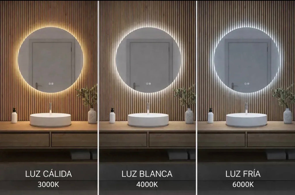 Espejo led 60 cm tres tonos y desempañador